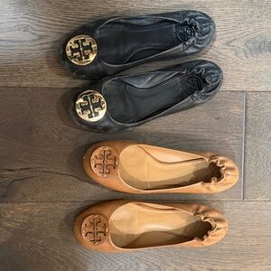Tory Burch Black and Tan Leather Flats
